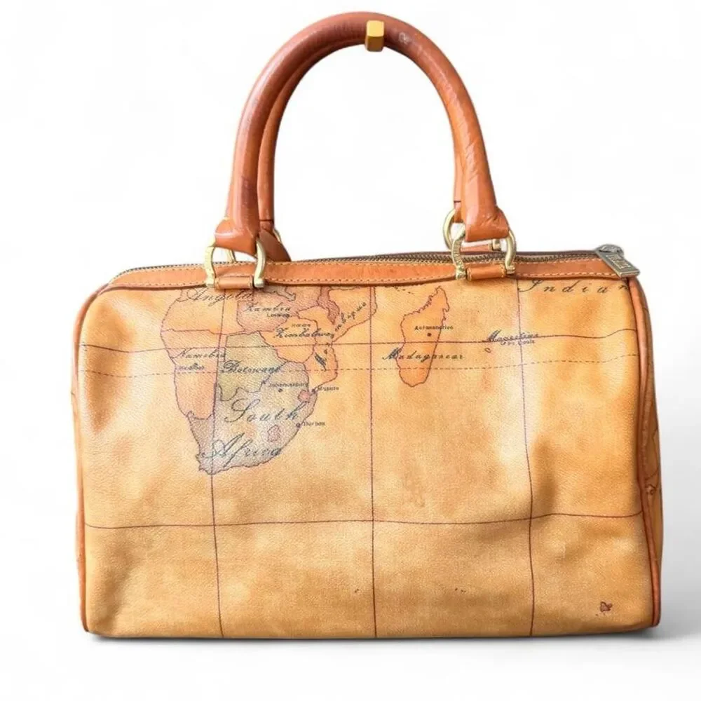 Alviero Martini 1 Classe Geo Classic Boston Bag Map Print Leather Satchel
